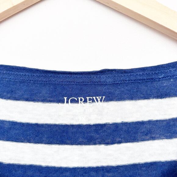 J. Crew Blue White Striped Linen Short Sleeve T Shirt Sz 3X - Picture 2 of 4